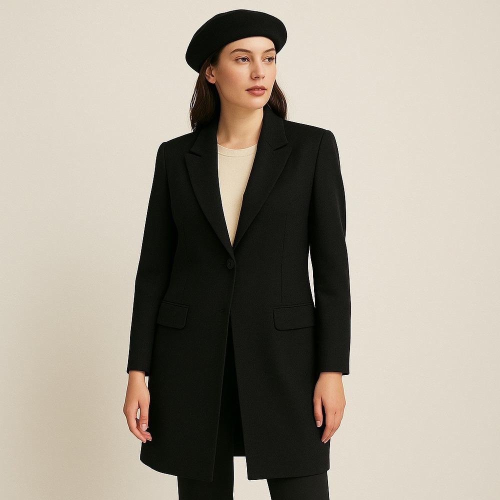 Guy Laroche Paris Collection Black Wool Silk Long Blazer Coat F42 US10 France